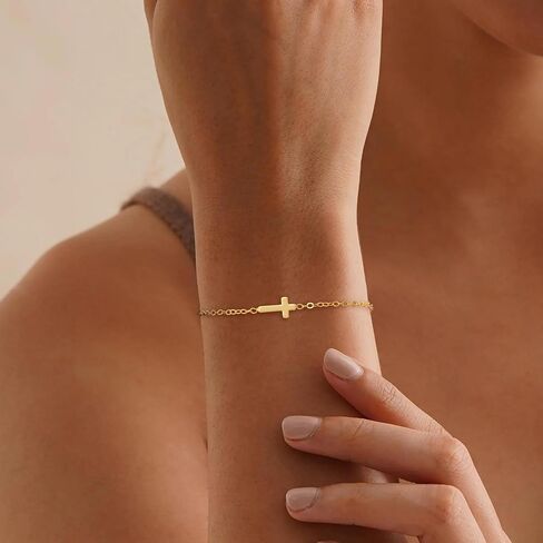 SLOONG Cross Bracelet for Women, 14k Gold Plated Bracelets Non Tarnish Trendy Waterproof Jewelry Christian Gifts in Saudi Arabia