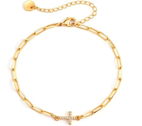 SLOONG Cross Bracelet for Women, 14k Gold Plated Bracelets Non Tarnish Trendy Waterproof Jewelry Christian Gifts in Saudi Arabia