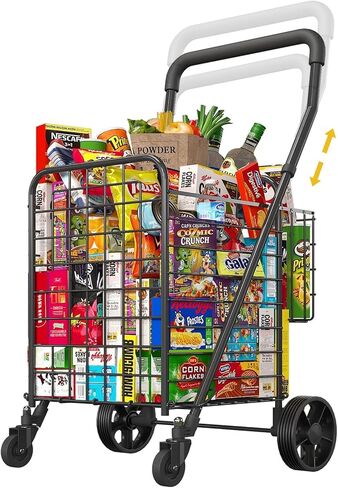 Folding Shopping Cart with Removable Waterproof Liner, 450LBS Capacity Grocery Cart with 39.5 Gal Dual Basket & 360° Swivel Wheels, Heavy-Duty Wagon for Grocery Shopping Laundry Transport in Kuwait