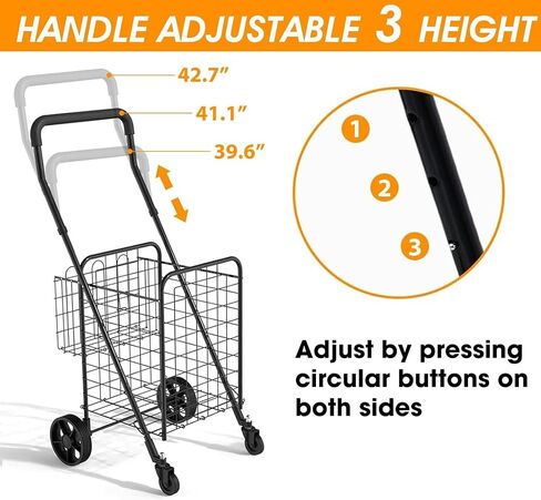 Folding Shopping Cart with Removable Waterproof Liner, 450LBS Capacity Grocery Cart with 39.5 Gal Dual Basket & 360° Swivel Wheels, Heavy-Duty Wagon for Grocery Shopping Laundry Transport in Kuwait