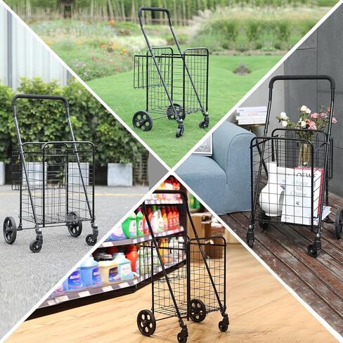 Folding Shopping Cart with Removable Waterproof Liner, 450LBS Capacity Grocery Cart with 39.5 Gal Dual Basket & 360° Swivel Wheels, Heavy-Duty Wagon for Grocery Shopping Laundry Transport in Kuwait