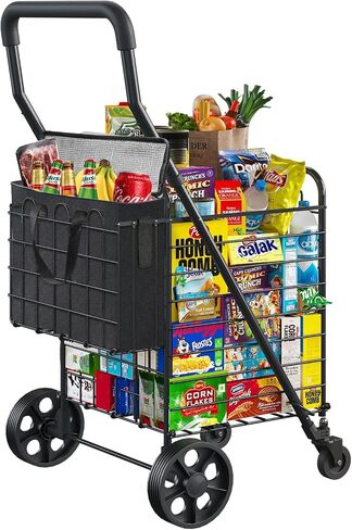 Folding Shopping Cart with Removable Waterproof Liner, 450LBS Capacity Grocery Cart with 39.5 Gal Dual Basket & 360° Swivel Wheels, Heavy-Duty Wagon for Grocery Shopping Laundry Transport in Kuwait