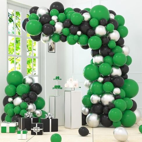 Dark Green Black Silver Balloon Garland Arch Kit - Green Balloons, Metallic Silver and Black Balloons for Football Jungle Baby Shower Birthday Retirement 2025 Graduation Decorations in Saudi Arabia