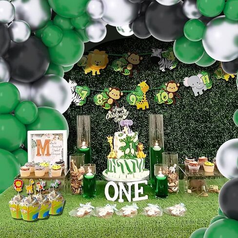 Dark Green Black Silver Balloon Garland Arch Kit - Green Balloons, Metallic Silver and Black Balloons for Football Jungle Baby Shower Birthday Retirement 2025 Graduation Decorations in Saudi Arabia