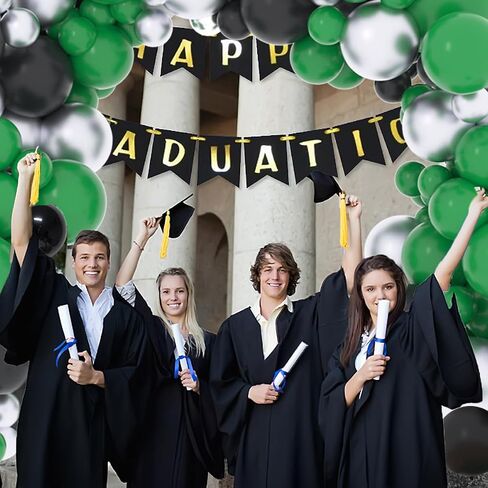 Dark Green Black Silver Balloon Garland Arch Kit - Green Balloons, Metallic Silver and Black Balloons for Football Jungle Baby Shower Birthday Retirement 2025 Graduation Decorations in Saudi Arabia