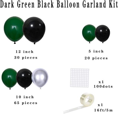 Dark Green Black Silver Balloon Garland Arch Kit - Green Balloons, Metallic Silver and Black Balloons for Football Jungle Baby Shower Birthday Retirement 2025 Graduation Decorations in Saudi Arabia
