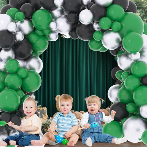 Dark Green Black Silver Balloon Garland Arch Kit - Green Balloons, Metallic Silver and Black Balloons for Football Jungle Baby Shower Birthday Retirement 2025 Graduation Decorations in Saudi Arabia