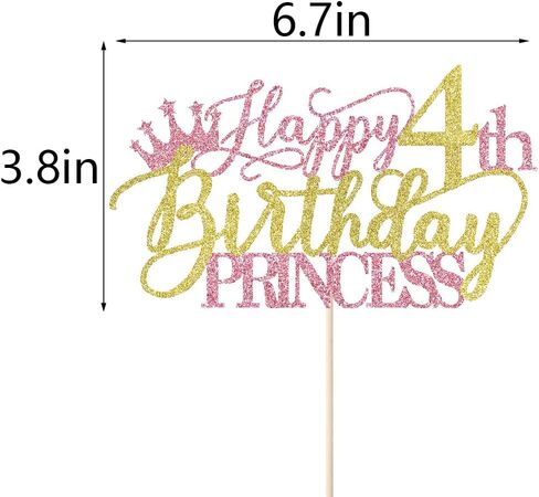 Princess 4th Birthday Cake Topper - Happy 4th Birthday Cake Supplies for Girl - Girl four Years Old Birthday Party Decorations - Pink & Gold Glitter in Saudi Arabia