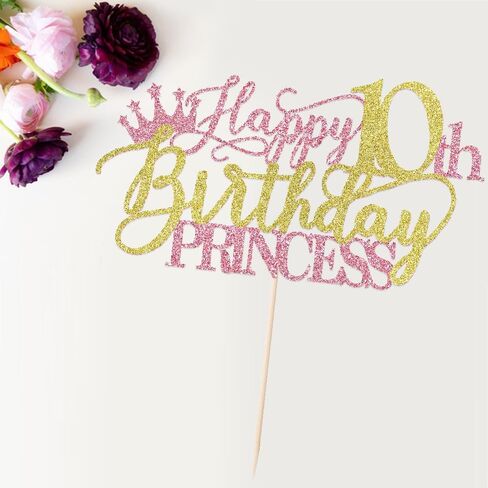 Princess 4th Birthday Cake Topper - Happy 4th Birthday Cake Supplies for Girl - Girl four Years Old Birthday Party Decorations - Pink & Gold Glitter in Saudi Arabia
