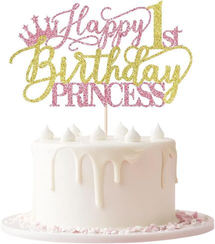 Princess الرابع كعكة عيد ميلاد Topper - سعيد الرابع عيد ميلاد لوازم الفتاة - فتاة أربع سنوات زخارف حفلة عيد ميلاد - بريق وردي وذهبي in Kuwait