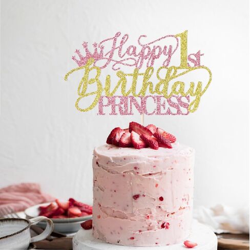 Princess الرابع كعكة عيد ميلاد Topper - سعيد الرابع عيد ميلاد لوازم الفتاة - فتاة أربع سنوات زخارف حفلة عيد ميلاد - بريق وردي وذهبي in Kuwait