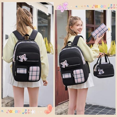 Backpack for Girls,School Backpacks for Teen,Cute College Bags for Women Students Large Bookbag 15.6 Inch Laptop Bag Back Pack Kids Kindergarten Elementary Casual Travel Daypacks Black in Saudi Arabia
