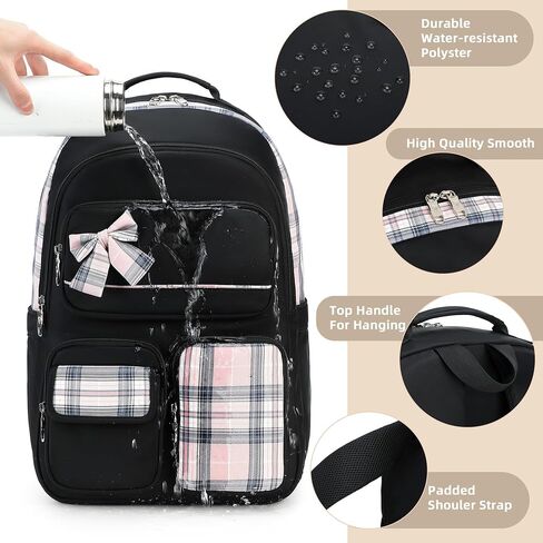 Backpack for Girls,School Backpacks for Teen,Cute College Bags for Women Students Large Bookbag 15.6 Inch Laptop Bag Back Pack Kids Kindergarten Elementary Casual Travel Daypacks Black in Saudi Arabia