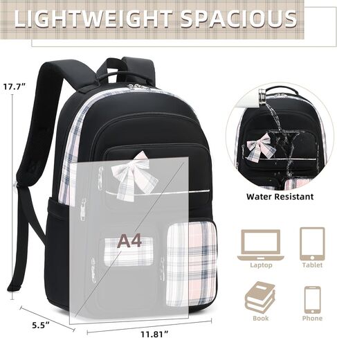 Backpack for Girls,School Backpacks for Teen,Cute College Bags for Women Students Large Bookbag 15.6 Inch Laptop Bag Back Pack Kids Kindergarten Elementary Casual Travel Daypacks Black in Saudi Arabia