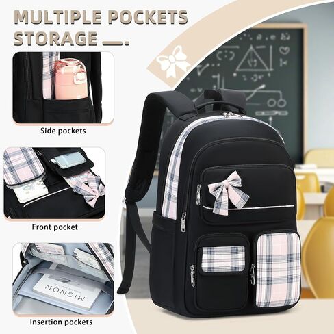 Backpack for Girls,School Backpacks for Teen,Cute College Bags for Women Students Large Bookbag 15.6 Inch Laptop Bag Back Pack Kids Kindergarten Elementary Casual Travel Daypacks Black in Saudi Arabia