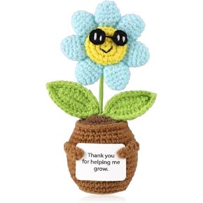 Positive Sunflower Crochet, Cute Funny Crocheted Flower with Card Thank You for Helping Me Grow Emotional Motivational Inspirational Doll Knitted Plants Gift for Students Adults