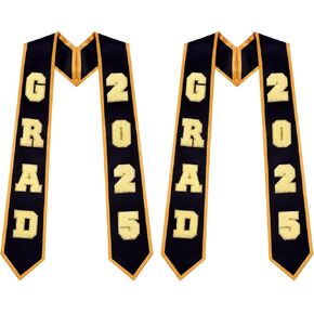 2 Set Graduation Stole, Graduation Sash Class of 2025 and Letters Patches Adhesive for Unisex Adults for High School College