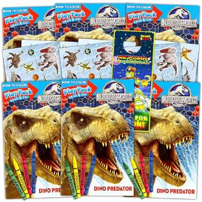 Jurassic World Play Pack Party Favors for Kids - Bundle with 6 Treat Bags with Coloring Book, Stickers, Coloring Utensils, and More | Dinosaur Birthday Supplies
