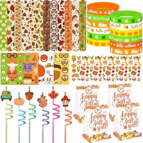 Erweicet Fall Party Favors 72 PCS Autumn Slap Bracelet Diy Diy Straws Straws Plastic Silicone Proclets Tattoo Difficers For Kids Fall Harvest Partyroom Classroom Works Goodie Bag Bag Filler