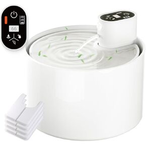 Ceramic Cat Water Fountain 2.3L/78oz Wireless Cat Water Fountains Rechargeable Battery Operated Large Capacity Cordless Dog Water Dispenser for Cat Indoor Drinking with 4 Filters