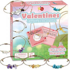 Eggsun 28 Packs Valentines Day Gifts for Kids Classroom with Cards Crystal Bracelets for Class -forms ustruction kit ، Farenty's Party Toys for School Gifts Gifts Cards