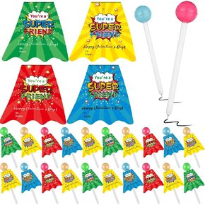 Geyoga 36 Pack Valentine's Day Gifts for Kids Valentines Day Stationery Gift with You're a Super Friend Cards Lollipops Pen for Kids Girls Classroom School Exchange Prizes Boys