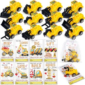 122 Pack Valentines Day Gifts for Kids with 42 Pcs Kids City Vehicles Construction Vehicles 40 Pcs Valentines Day Gifts Greeting Cards 40 Pcs Organza Bags for Boys Girls Classroom Exchange