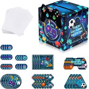 161 PCS Valentine's Day Box for Kids Valentines Video Game Box Box Box For Classroom Exchange Boys Girls School Party Favors تشمل 50 مساءً بطاقات عيد الحب 、 50pcs مظاريف و 60 ٪ ملصقات