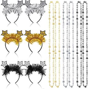 HANAIVE 12 PCS New Year Eve Party Supplies 2025 ، 6 PCS BEACLACES و 6 PCS GLITTER Star Thed Completeors for New Year Holiday Party Decoration