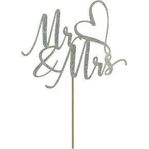 Silver Glitter Mr and Mrs Cake Topper - حفل زفاف ، مشاركة ، زواج من الزواج من الأغطية العليا للأقطاب