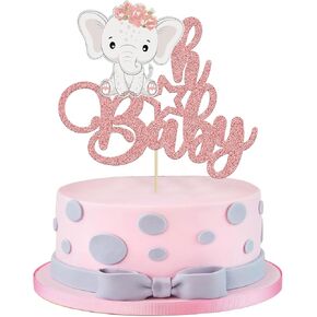 Gyufise Blue Elephant كعكة عيد ميلاد سعيد Topper - Glitter Jungle Animal موضوع اختيار ديكورات للاستحمام الطفل ، لوازم الحفلات الأولاد (1 مساءً)