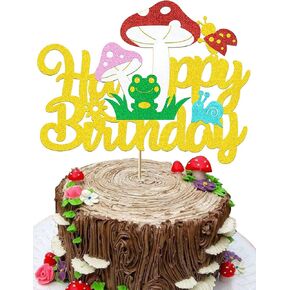 Mushroom Cake Toppers for Kids - Glitter-Gold & Ladybug/Frog Designs | Gender-Neutral Birthday Party cake Decorations | beautifully Handcrafted Party Supplies