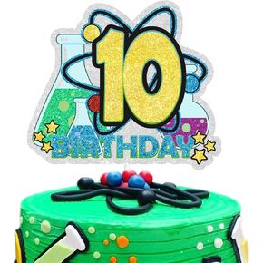 Science Happy 10th Birthday Cake Topper Chemistry Theme Cake Decorations Boys Girls Birthday Party Decor Supplies