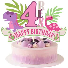 هدير أنا 4 كعكة ttopper ، Roar IM 4 Dinosaur Party Decorations Girl ، 4th Cake Topper Girl ، Four Rex Cake Topper.