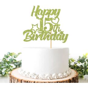 Green Glitter Happy 15th Cake Topper ، 15 Teenager Cake Decor