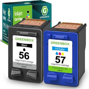 Greenbox Reductured 56 57 Combo Combo Pack Combo متوافق مع HP Deskjet 5550 5650 5150 Photosmart 7350 7260 7450 7550 PSC 2210 ، 2PK لـ 56 57 C6656AN C6657A INK (1 Black 1 Tri-Color)