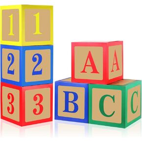 Zhanmai 6 PCS ABC و 123 Balloon Boxes - ABC Alphabet Colls Colorful Letter Props Boxes for Birthday Cartoon Sime