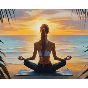 SVINOILER Yoga Meditation Lady Paint by Numbers Kit, Practicing Yoga Paint by Number for Adults, Women Yoga Sunset Beach Acrylic Oil Painting for Beginner Gift Home Wall Decor 20×16inches, Unframe