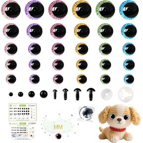 Mucunnia Glitter Moon Safety Eyes 256pcs عيون أمان 6-30 مم للكروشيه مع الغسالات وأدوات الحجم عيون سلامة الكروشيه الكبيرة ل Amigurumi هدية لعشاق الكروشيه