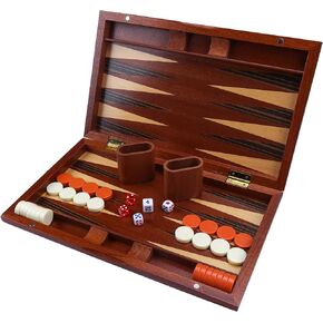مجموعة Brown Wooden Backgammon - لعبة ألعاب كلاسيكية قابلة للطي للبالغين والأطفال ، والبلاغون المحمولة والسفر مجموعة مع القطع والاستراتيجية ودليل TIP
