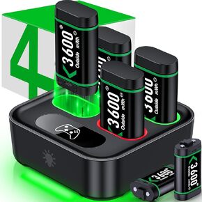 Charger with 4x4800mWh Rechargeable Battery Pack for Xbox One/Xbox Series X|S Controllers, Xbox Series Controller Battery Charging Station for Xbox One/One S/One X/Elite(4 Packs)