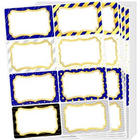 Gold Foil Name Tags Stickers with Blue Border, 2 x 3 Inch Adhesive Writable Nametags Stickers, 200 PCS Name Tags Gold Badges Labels for School, Office, Home, Party