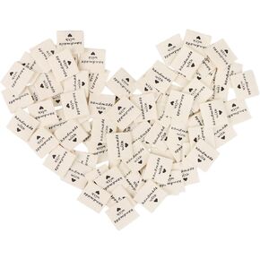 200 PCS ملصقات خياطة مصنوعة يدويًا مع ملصقات حب للعناصر المصنوعة يدويًا ملصقات ملابس مخصصة علامات مخصصة لعلامات النسيج لـ DIY يريكو الخياطة الكروشيه (OFF WHITE)