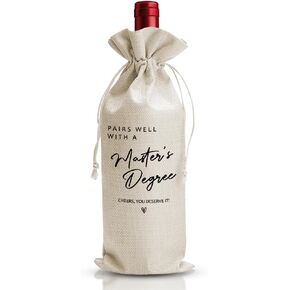 DOI-LANEE Masters Degree Graduation Gift, Grad School College Graduation Party Supply Gifts Wine Bag For Couple Friend Her Him Son Women Men, Drawstring Cotton Burlap Bag