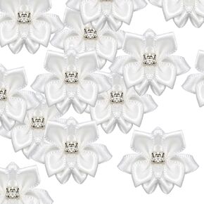 Pson 50pcs 1.18 بوصة زهور الشريط الساتين ، زين زهرة صغيرة ، زين راينستون الورد ل DIY ، الحرف ، إكليل ، التفاف (أبيض)
