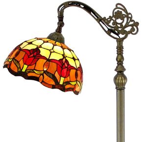 WERFACTORY Tiffany Floor Lamp Red Tulip Flower Stained Glass Arched Lamp 12X18X64 Inches Gooseneck Adjustable Corner Standing Reading Light Decor Bedroom Living Room S030 Series (A)