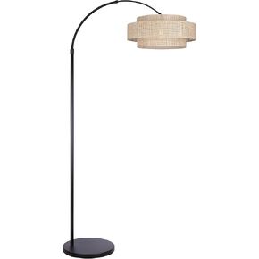 Canarm Bellamy Matte Black Floor Lamp with Natural Rattan Shade, Tall Standing Light for Living Room, Bedroom & Office, 3-Way Switch