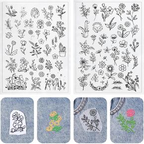 Ouligay 64 Pcs Water Soluble Embroidery Patterns,Flower Pattern Paper for Sewing,Embroidery Transfer Paper,Stick and Stitch Embroidery Designs Wash Away for Hand Sewing Lover Beginners