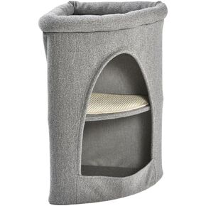 Max & Marlow 2-Level Cat Condo 27.5" | Modern Cat Furniture to Fit in Corners | Space-Saving, Compact Design for Small Cats and Kittens,Gray,4070501