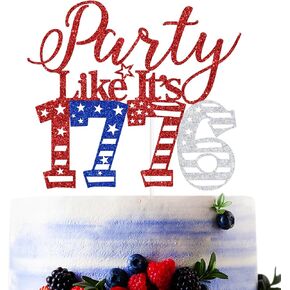 Red Glitter Party Like It's 1776 Cake Topper, Happy 4th of July/Party in the USA, Independence Day 4th of July Party Decorations Supplies